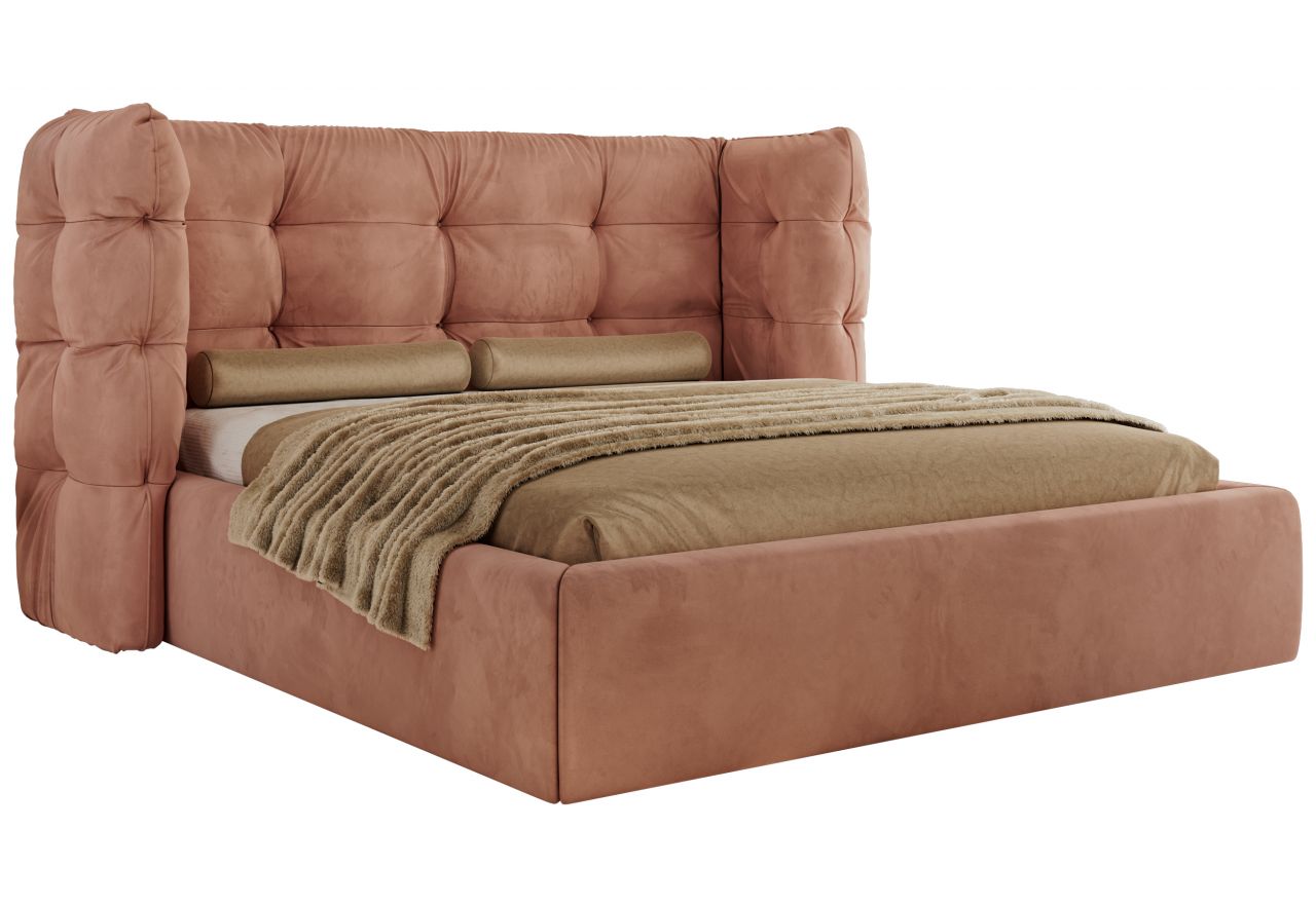 Łóżko tapicerowane FLONELLE CLASSIC 160x200 - materac piankowy - różowy, welwet