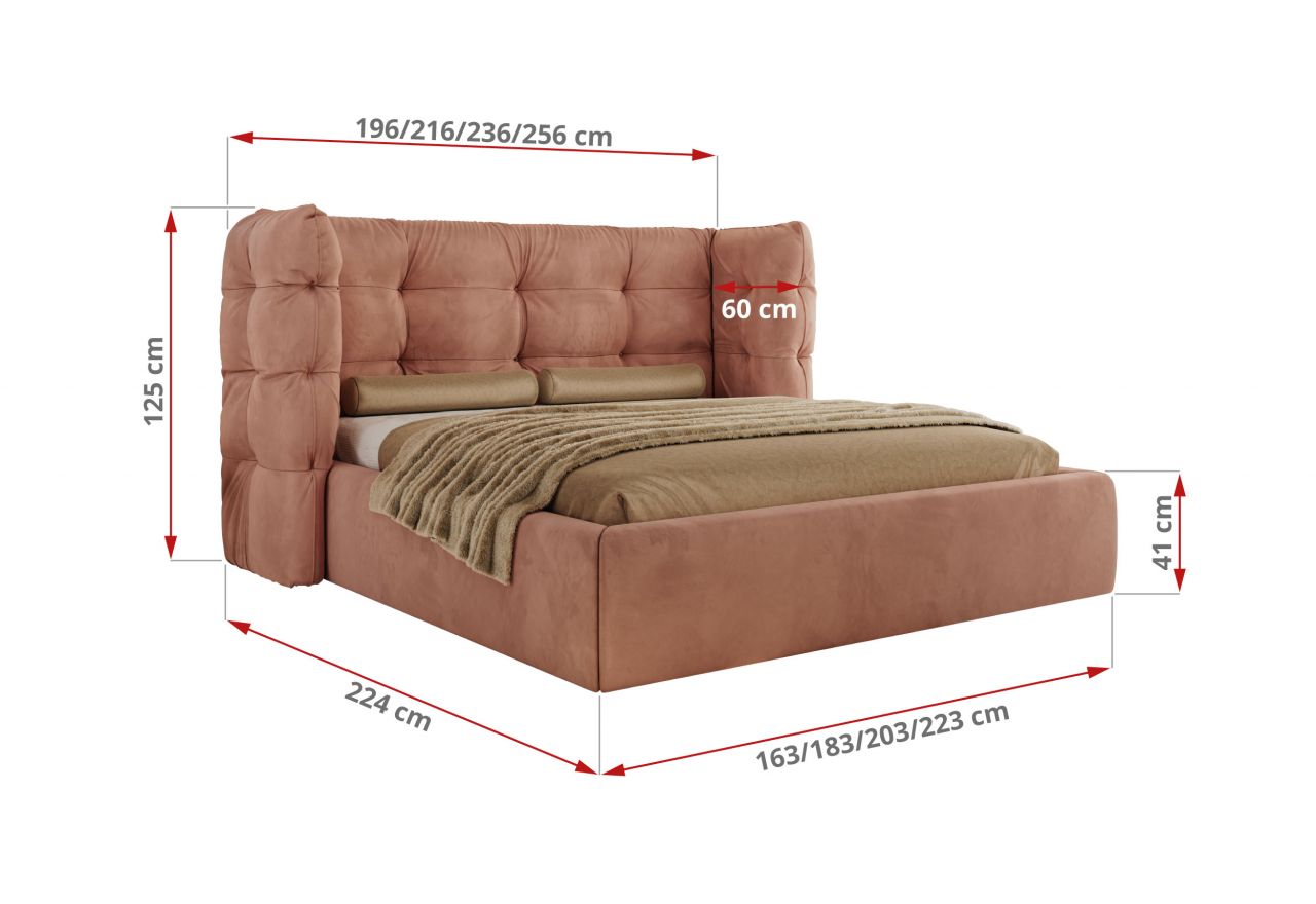 Łóżko tapicerowane FLONELLE CLASSIC 200x200 - materac piankowy - różowy, welwet