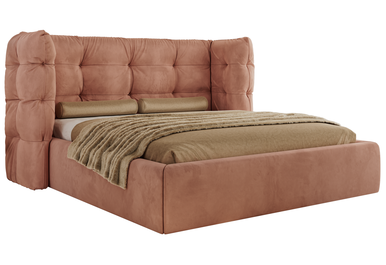 Łóżko tapicerowane FLONELLE CLASSIC 140x200 - materac pocket - różowy, welwet