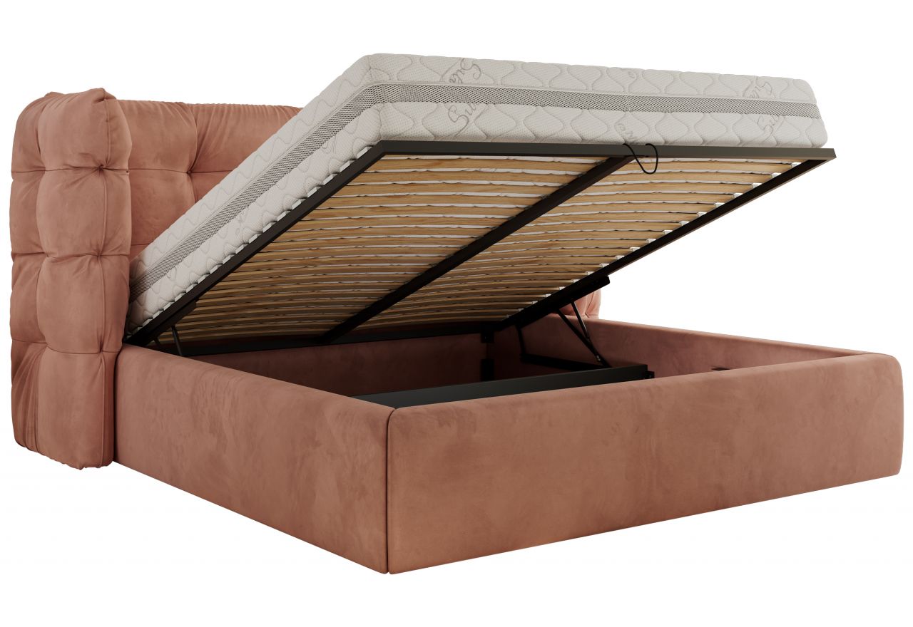 Łóżko tapicerowane FLONELLE CLASSIC 140x200 - materac pocket - różowy, welwet