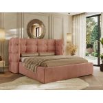 Łóżko tapicerowane FLONELLE CLASSIC 180x200 - materac multipocket - różowy, welwet
