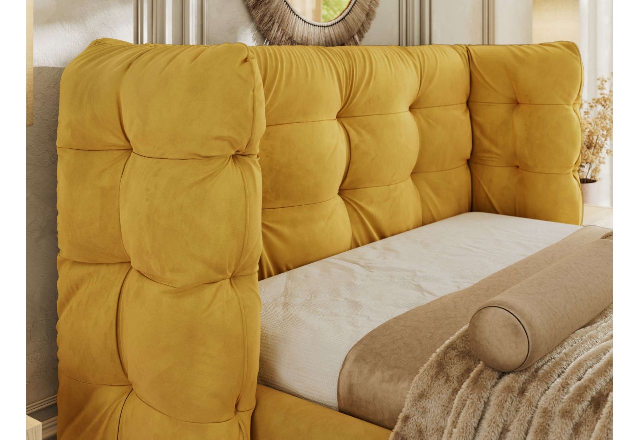 Łóżko tapicerowane FLONELLE CLASSIC 160x200 - żółty, welwet