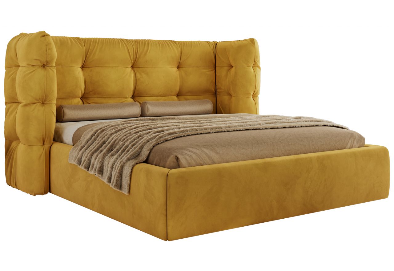 Łóżko tapicerowane FLONELLE CLASSIC 180x200 - żółty, welwet