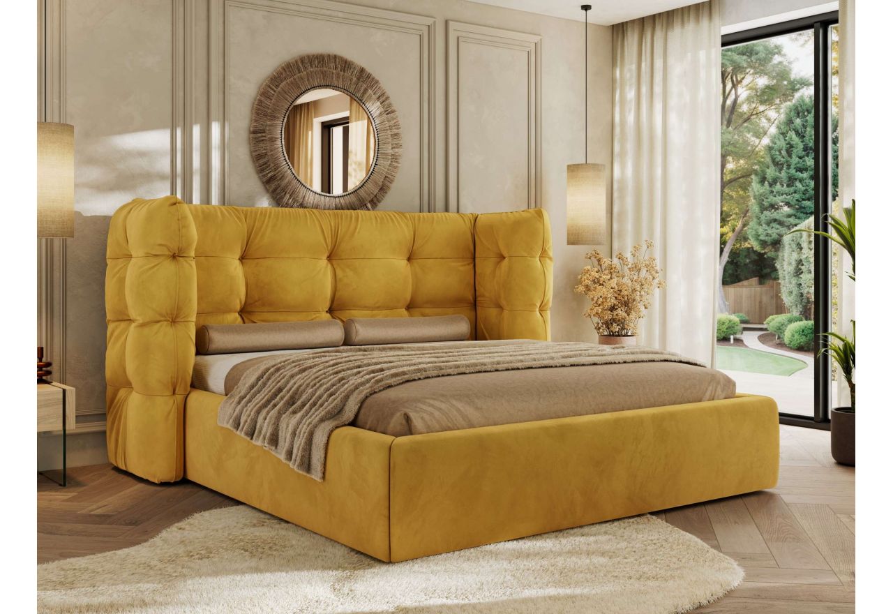 Łóżko tapicerowane FLONELLE CLASSIC 200x200 - żółty, welwet