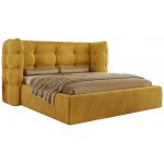 Łóżko tapicerowane FLONELLE CLASSIC 140x200 - materac pocket - żółty, welwet