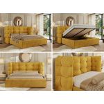 Łóżko tapicerowane FLONELLE CLASSIC 160x200 - materac pocket - żółty, welwet