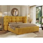 Łóżko tapicerowane FLONELLE CLASSIC 180x200 - materac pocket - żółty, welwet