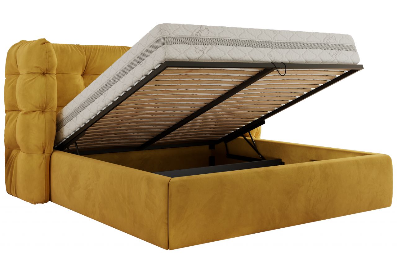 Łóżko tapicerowane FLONELLE CLASSIC 200x200 - materac pocket - żółty, welwet