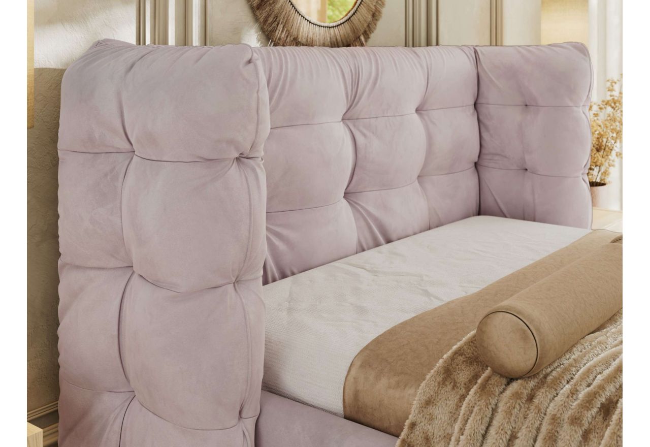 Łóżko tapicerowane FLONELLE CLASSIC 200x200 - jasnoróżowy, welwet