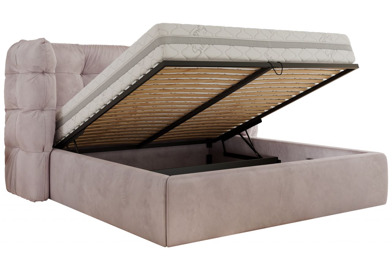 Łóżko tapicerowane FLONELLE CLASSIC 140x200 - materac piankowy - jasnoróżowy, welwet