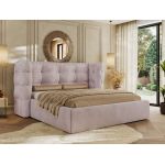 Łóżko tapicerowane FLONELLE CLASSIC 160x200 - materac piankowy - jasnoróżowy, welwet