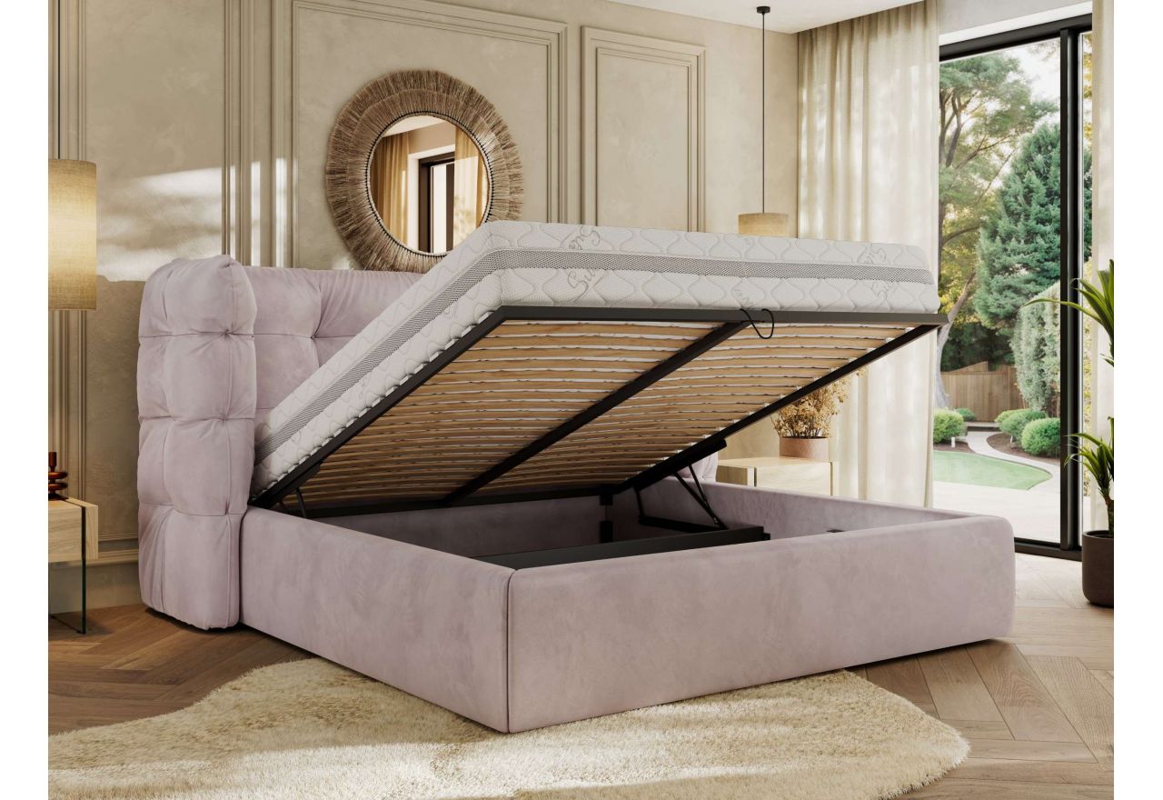 Łóżko tapicerowane FLONELLE CLASSIC 180x200 - materac piankowy - jasnoróżowy, welwet