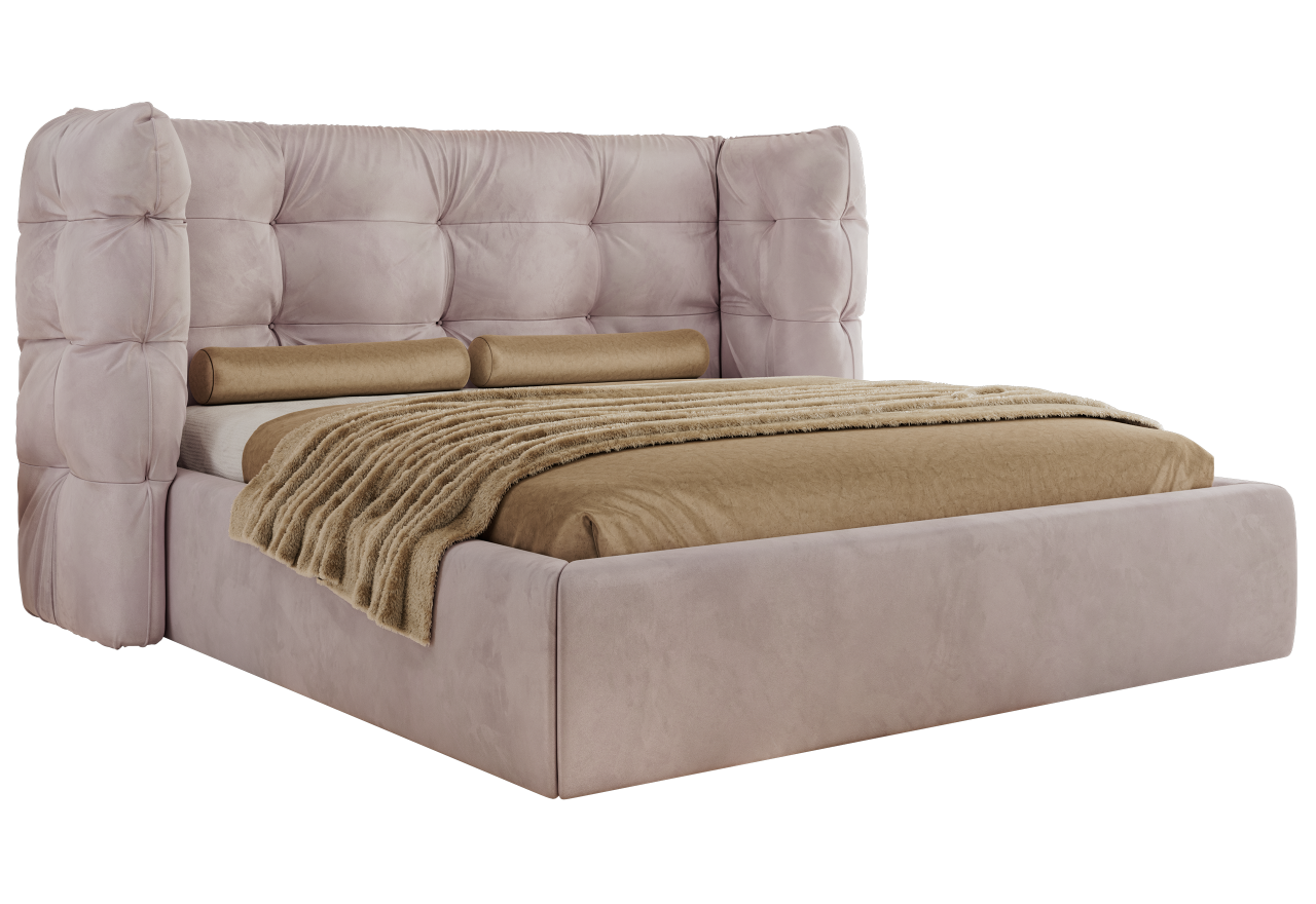 Łóżko tapicerowane FLONELLE CLASSIC 200x200 - materac piankowy - jasnoróżowy, welwet