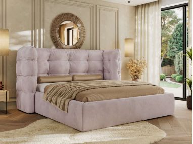 Łóżko tapicerowane FLONELLE CLASSIC 180x200 - materac pocket - jasnoróżowy, welwet