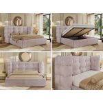 Łóżko tapicerowane FLONELLE CLASSIC 180x200 - materac pocket - jasnoróżowy, welwet