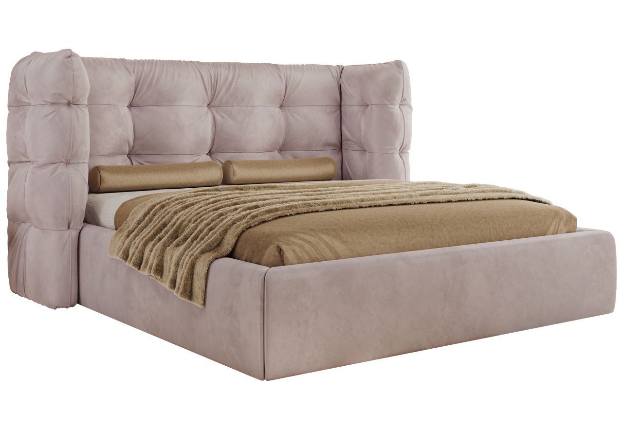 Łóżko tapicerowane FLONELLE CLASSIC 180x200 - materac multipocket - jasnoróżowy, welwet