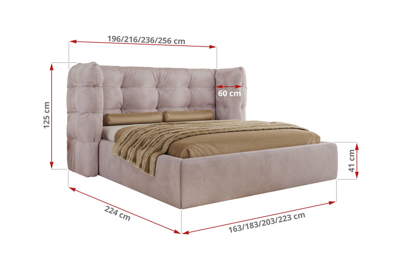 Łóżko tapicerowane FLONELLE CLASSIC 200x200 - materac multipocket - jasnoróżowy, welwet