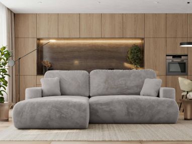 Narożnik - OVO L - strona lewa - jasnoszary, plusz