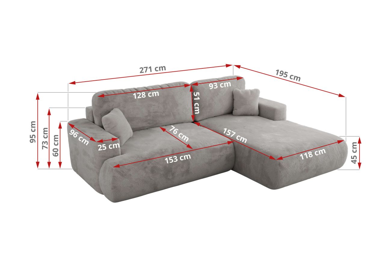 Narożnik - OVO L - strona lewa - jasnoszary, plusz