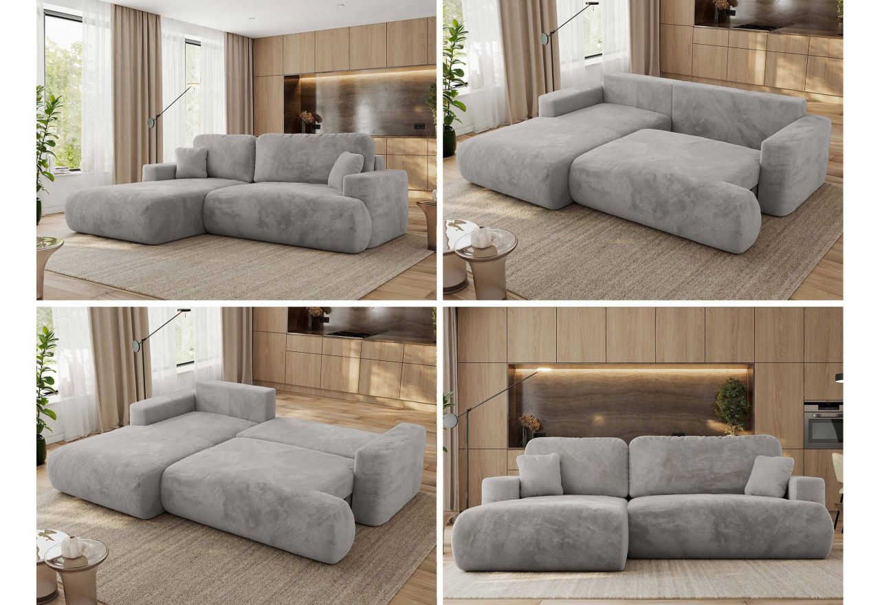 Narożnik - OVO L - strona lewa - jasnoszary, plusz