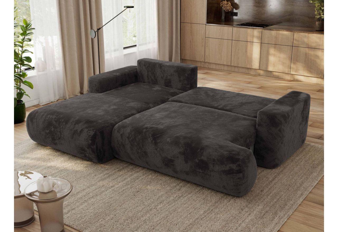 Narożnik - OVO L - strona lewa - ciemnoszary, plusz