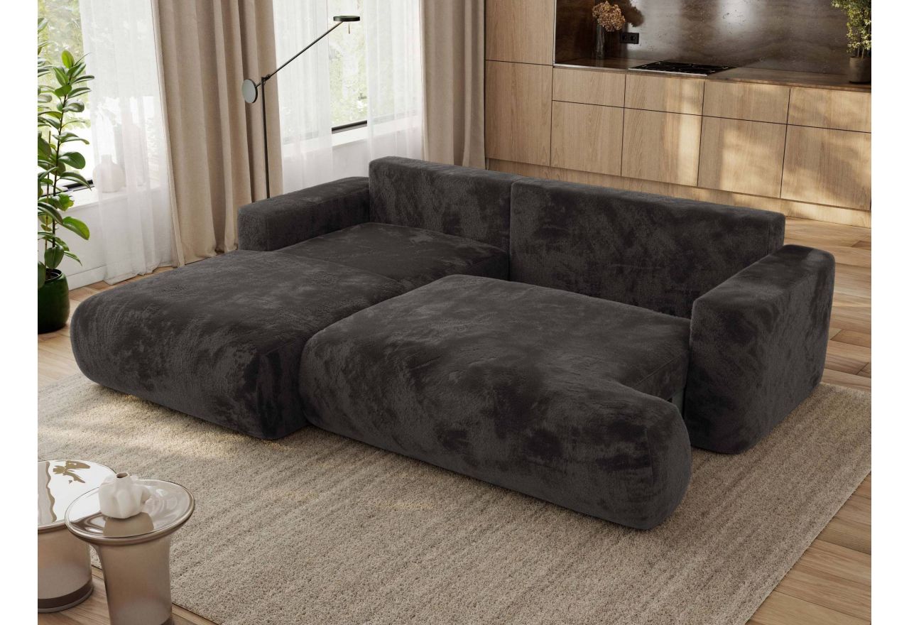 Narożnik - OVO L - strona lewa - ciemnoszary, plusz