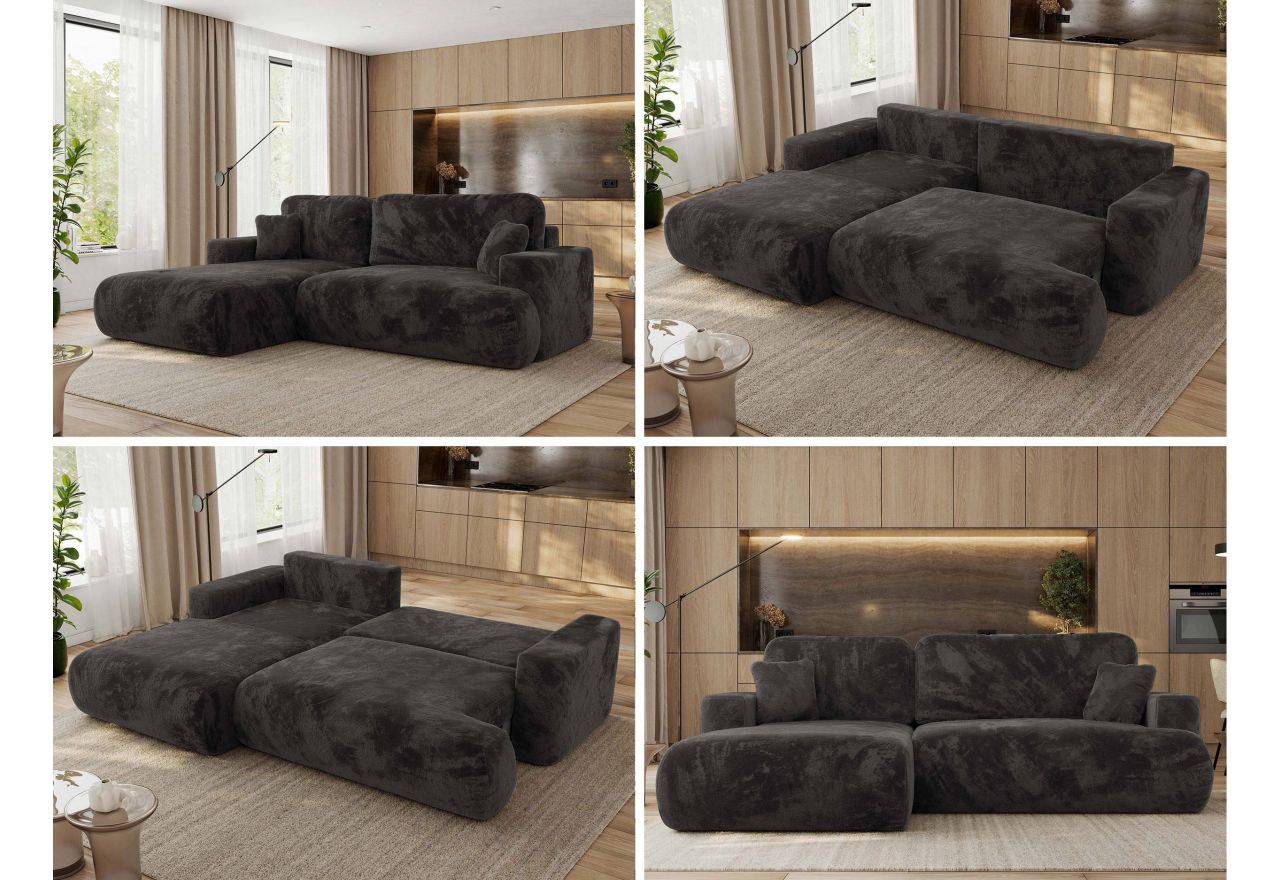 Narożnik - OVO L - strona lewa - ciemnoszary, plusz