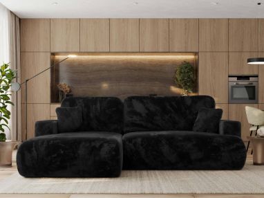 Narożnik - OVO L - strona lewa - czarny, plusz