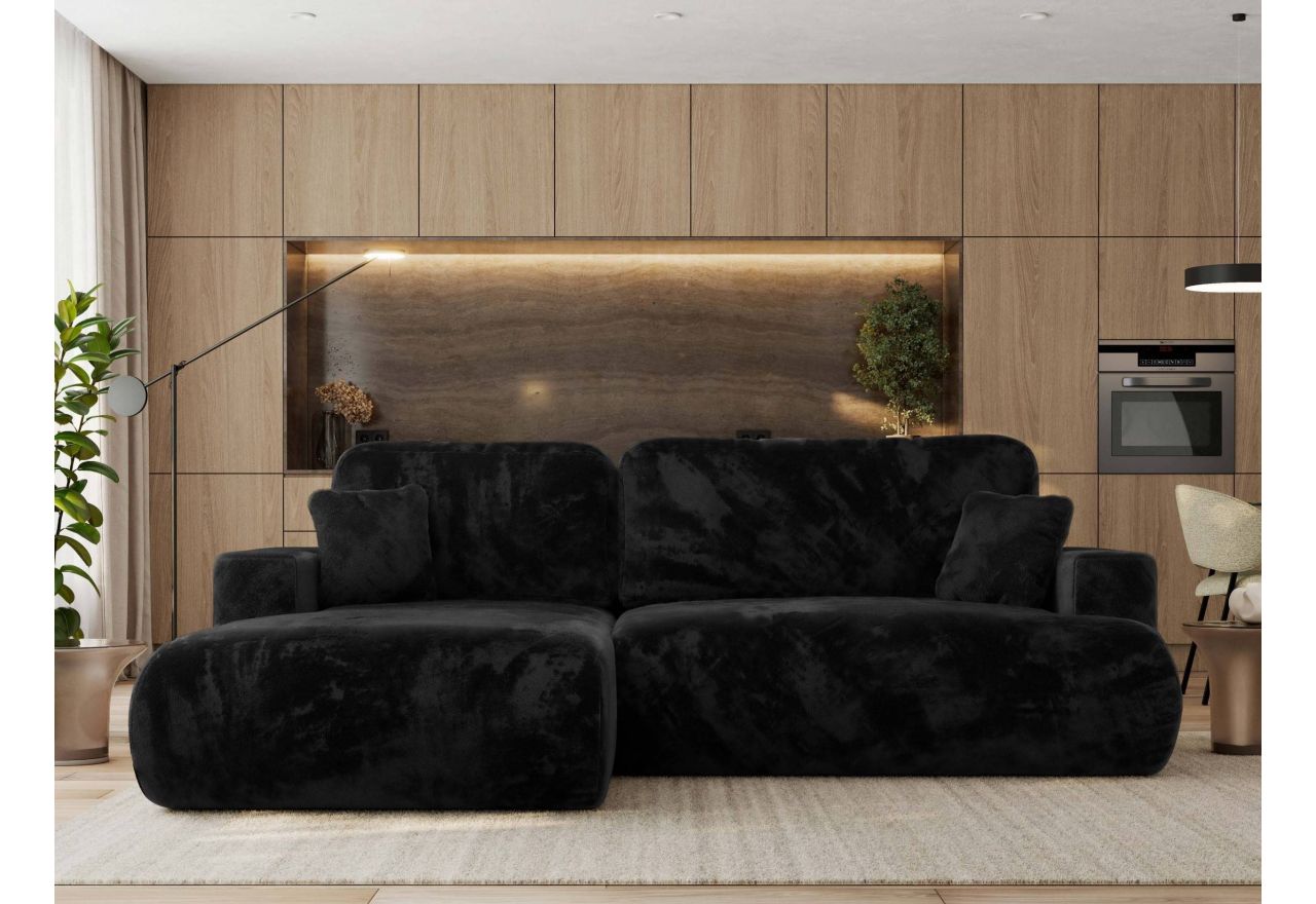 Narożnik - OVO L - strona lewa - czarny, plusz