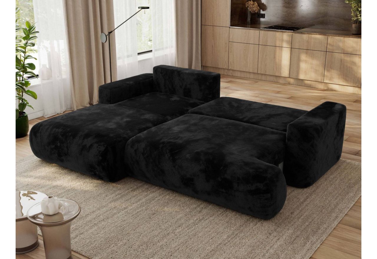 Narożnik - OVO L - strona lewa - czarny, plusz