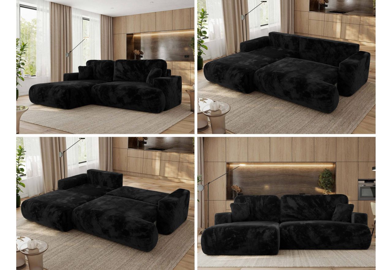 Narożnik - OVO L - strona lewa - czarny, plusz