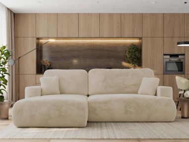 Narożnik - OVO L - strona lewa - kremowy, plusz