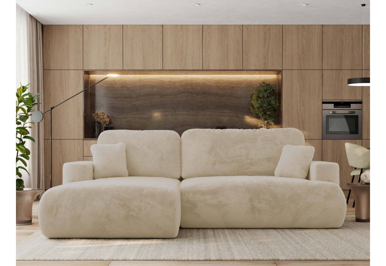 Narożnik - OVO L - strona lewa - kremowy, plusz