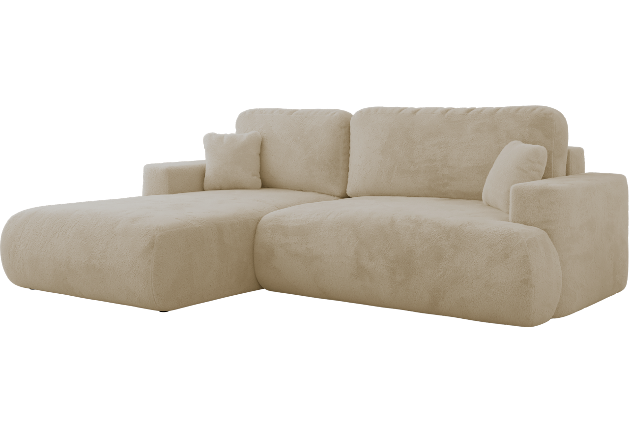 Narożnik - OVO L - strona lewa - kremowy, plusz