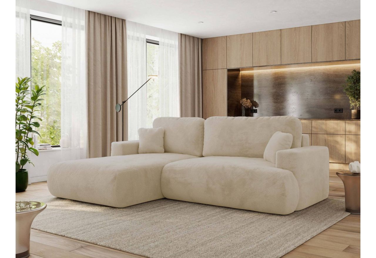 Narożnik - OVO L - strona lewa - kremowy, plusz