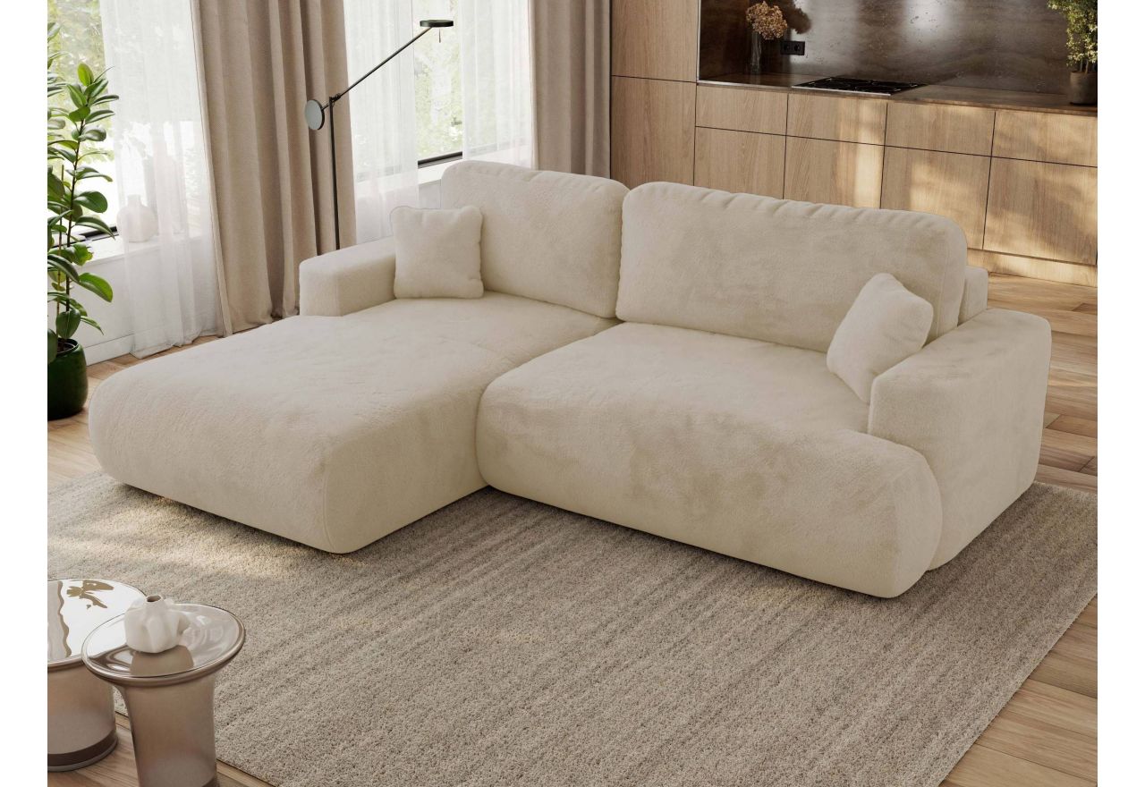 Narożnik - OVO L - strona lewa - kremowy, plusz