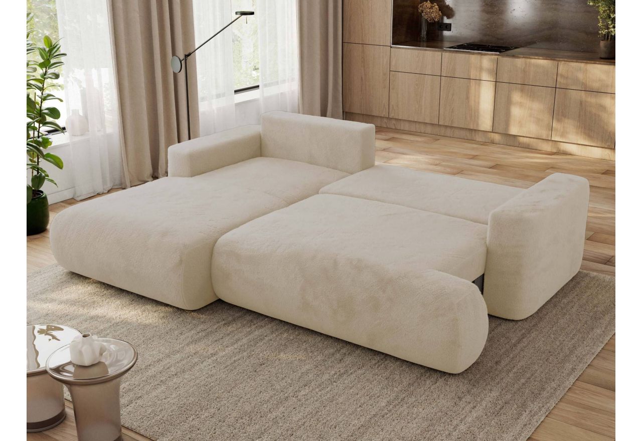 Narożnik - OVO L - strona lewa - kremowy, plusz