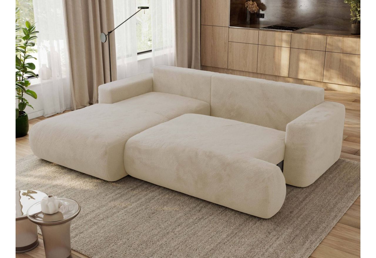 Narożnik - OVO L - strona lewa - kremowy, plusz