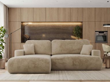 Narożnik - OVO L - strona lewa - beżowy, plusz