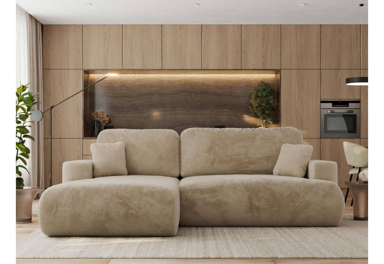 Narożnik - OVO L - strona lewa - beżowy, plusz