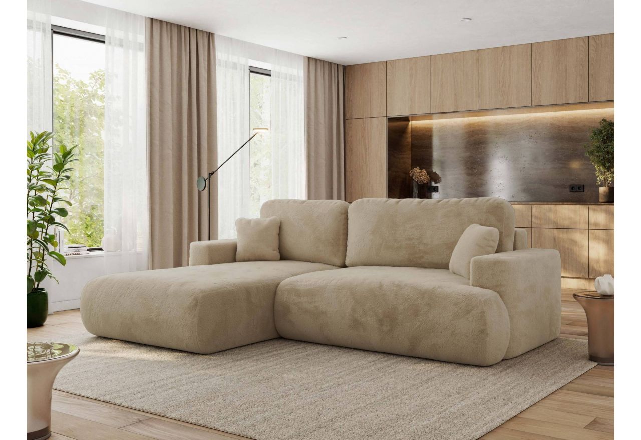 Narożnik - OVO L - strona lewa - beżowy, plusz