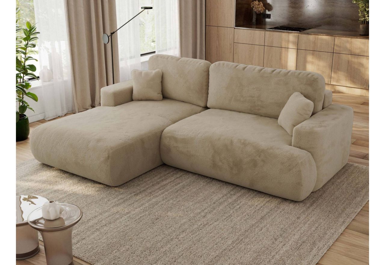 Narożnik - OVO L - strona lewa - beżowy, plusz