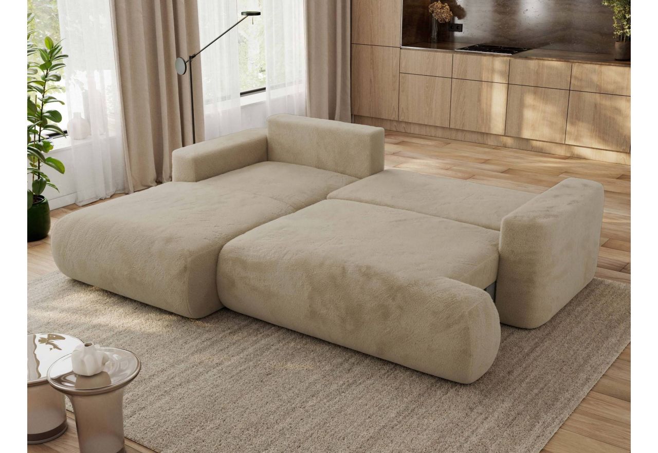 Narożnik - OVO L - strona lewa - beżowy, plusz