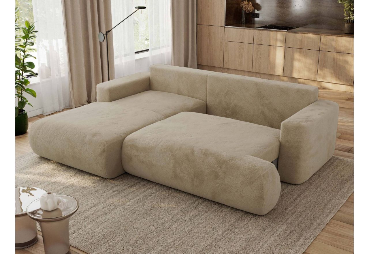 Narożnik - OVO L - strona lewa - beżowy, plusz