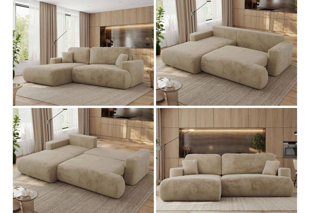 Narożnik - OVO L - strona lewa - beżowy, plusz