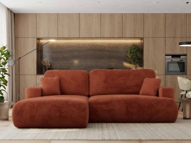 Narożnik - OVO L - strona lewa - pomarańczowy, plusz