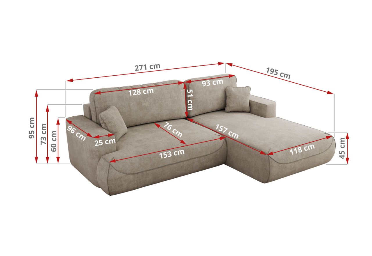 Narożnik - OVO L - strona lewa - beżowy, struktura