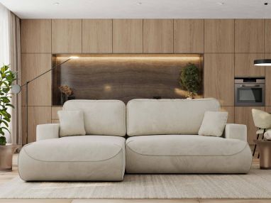 Narożnik - OVO L - strona lewa - beżowy, welwet