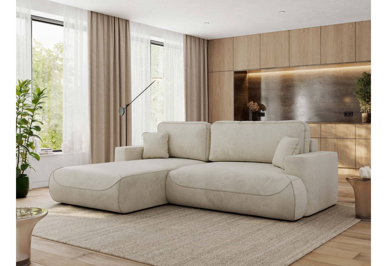 Narożnik - OVO L - strona lewa - beżowy, welwet