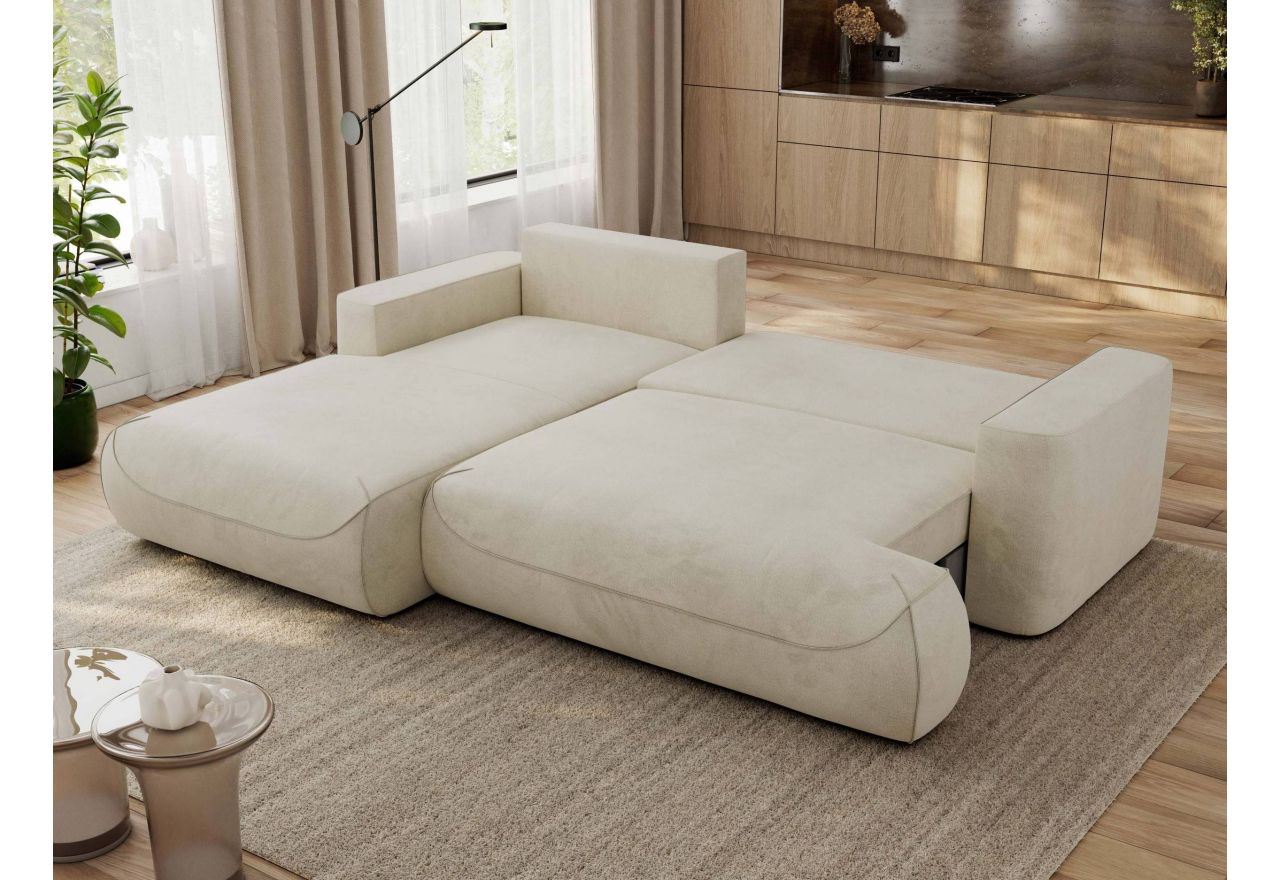 Narożnik - OVO L - strona lewa - beżowy, welwet